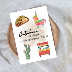 cyfrowy voucher na wspólny wieczór meksykański | Prezent last minute do natychmiastowego pobrania | Szablon kuponu