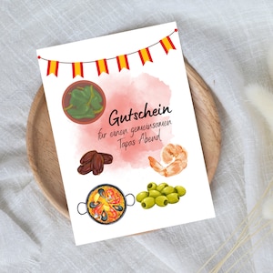 digitale voucher voor een gezamenlijke tapasavond | Last-minute cadeau voor onmiddellijke download | Voucher sjabloon