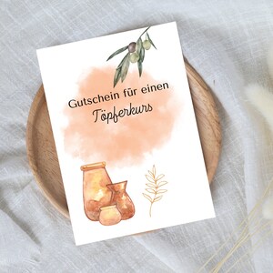 digitale voucher voor een cursus pottenbakken | Last-minute cadeau voor onmiddellijke download | Voucher sjabloon