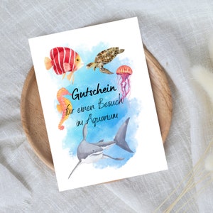digitale voucher voor een bezoek aan het aquarium | Last-minute cadeau voor onmiddellijke download | Voucher sjabloon