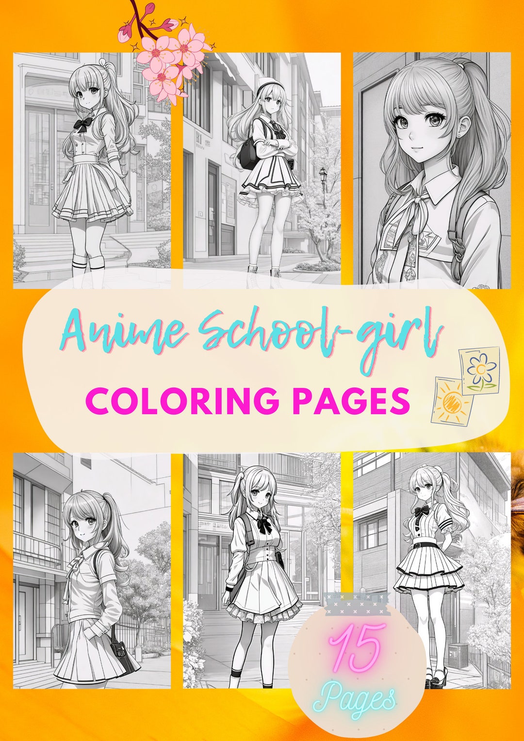 Anime Schoolgirl Coloring Pages 15 Printable Pages Etsy