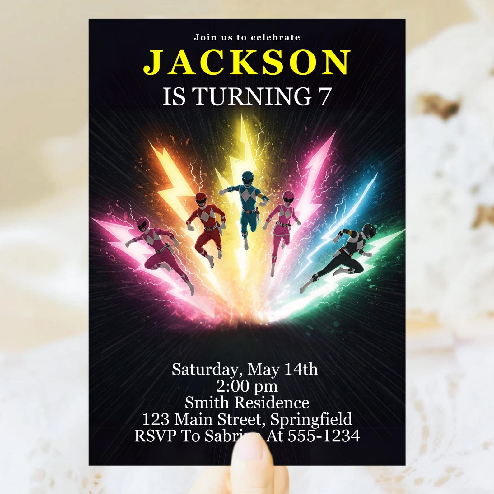 Personalized Power Birthday Card, Red Power Ranger Invite, Digital Art ...