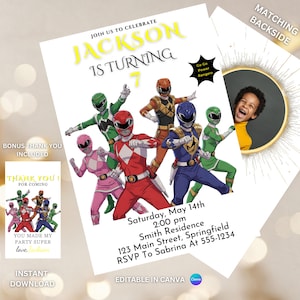 Power Rangers Geburtstagskarte zum Ausdrucken, Red Power Ranger Invite, Digital Art Canva Geschenkidee Kinder Party Einladung BBS300
