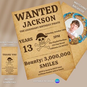 Birthday Bundle Editable Invite Digital Card One Piece Card Theme Evite Printable Canva Gift Idea Kid Children Boy Girl Party Invitation