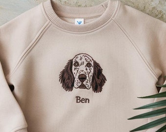 Embroidered Pet Name and Face Kids Sweatshirt, Custom Pet Embroidered Sweatshirt, Custom Dog Kids Sweatshirt, Special Birthday Gift for Kids