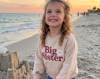 Embroidery Big Sister Sweatshirt, Sibling Announcement Shirt, New Baby Sibling Shirt for Big Sisters, Baby Shower Gift, Baby Reveal Outfit