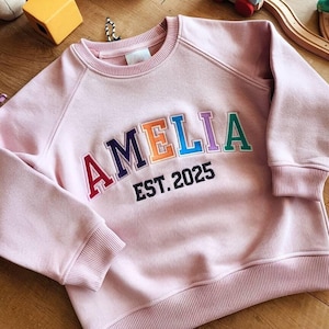 Gestickter benutzerdefinierter Name Kinder-Sweatshirt, personalisierter Pullover, personalisiert, Sweatshirt für Kinder, buntes Mädchen-Namenssweatshirt