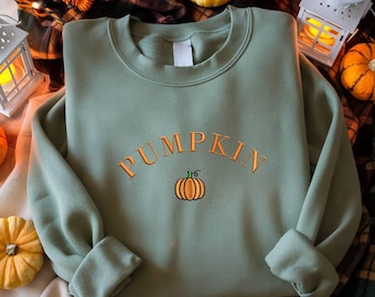 Kürbis besticktes Sweatshirt, süßes Herbst Sweatshirt, klassisches Halloween Sweatshirt, gruseliges Saison Sweatshirt, Herbstgeschenke, warmer Herbst