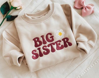 Big Sister Embroidered Sweatshirt, Sweatshirt for Sibling Announcement, New Baby Announcement Gift, Baby Reveal Outfit, Big Sister Gift