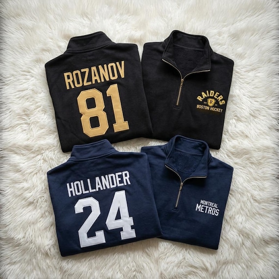 Embroidered Heated Rivalry Quarter Zip Sweatshirt, Team Hollanov Canada, Rozanov Montreal Metros Hockey Pullover, Rivalry Hockey Fan Gift