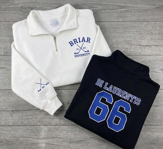 Briar University Di Laurentis 66 Embroidered Quarter Zip Sweatshirt, Hockey Romance Bookish Hoodie, Briar University Shirt, Off Campus Merch