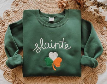 Embroidered St Patricks Day Sweatshirt, Slainte Shamrock, Irish Gift