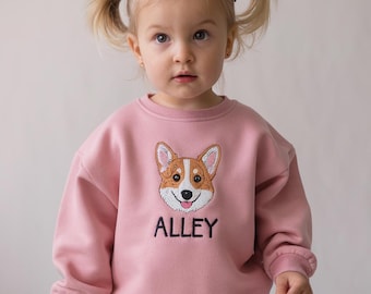 Embroidered Pet Kids Sweatshirt | Custom Dog Portrait Christmas Sweatshirt | Personalized Pet Face Sweatshirt for Kids | Pet Lovers Gift