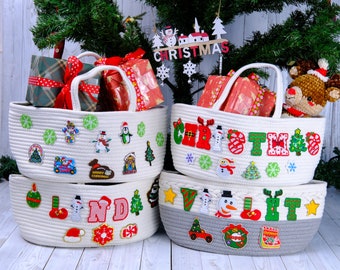 Panier cadeau de Noël personnalisé pour bébé, panier à jouets en corde de coton