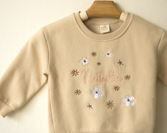 Gestickte Blume Kinder Sweatshirt, benutzerdefinierte Name Sweatshirt