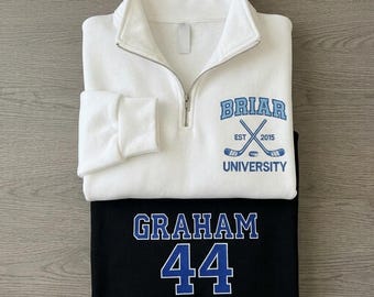 Embroidered Hockey Quarter Zip Sweatshirt, Campus Series, Custom University Name Hoodie
