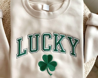 Embroidered Lucky Shamrock Sweatshirt, Patricks Day Family Sweatshirts