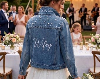 Chaqueta vaquera bordada para novia, chaqueta para futura señora, chaqueta vaquera para novia, chaqueta personalizada, chaqueta vaquera de boda, regalo de boda