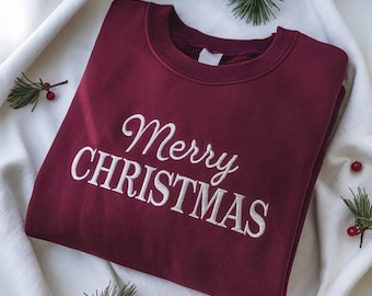 Felpa ricamata con scritta "Buon Natale", stile retrò per le feste