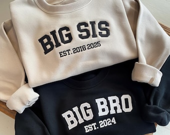 Embroidered Big Sister Sweatshirt, Big Brother Sweatshirt, Big Sis Sweatshirt, Personalized Embroidered Toddler Crewneck, Baby Shower Gift