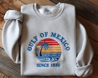 Embroidered Gulf of Mexico Sweatshirt, Mexican Beach Crewneck