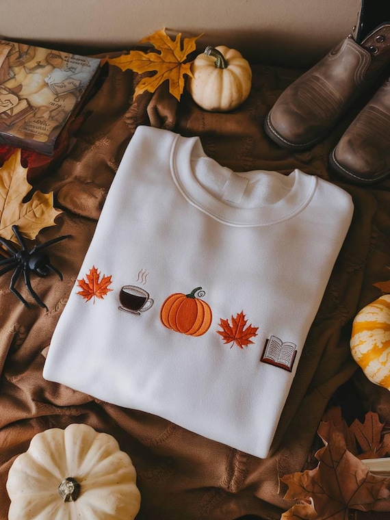 Embroidered Pumpkin Patch Sweatshirt, Cozy Autumn Crewneck