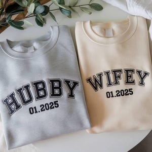 Benutzerdefinierte Wifey und Ehemann bestickt Sweatshirt, passende Paare Pullover, passende Mann & Frau Sweatshirt, neue Frau Sweatshirt Hochzeitsgeschenk