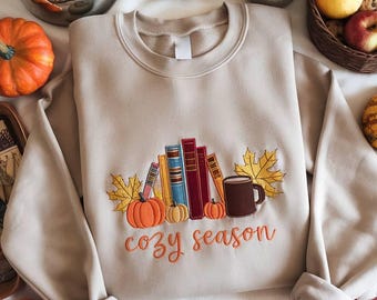 Cozy Season Embroidered Sweatshirt, Autumn Pumpkin Design