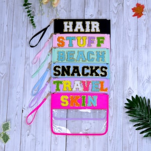 Pochette transparente avec nom personnalisé | Trousse à maquillage | transparent avec écusson | Trousse de maquillage transparente | Sac de voyage transparent | Sac de plage transparent | Patch personnalisé.
