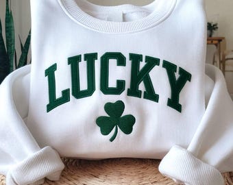 Lucky Shamrock besticktes Sweatshirt, St Patrick's Day Rundhalsausschnitt