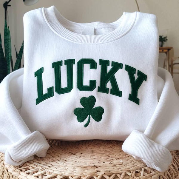 Lucky Shamrock Embroidered Sweatshirt, St Patrick's Day Crewneck