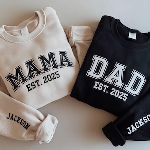 Personalized Mama & Dad Embroidered Sweatshirt , Matching New Mom and Dad Outfit Gift, Mom Birthday Gift