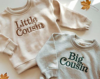 Sweat-shirts brodés grand cousin, sweat petit cousin, sweat-shirts cousine membre de l'équipage, cadeau enfant mignon, sweat cousin personnalisé