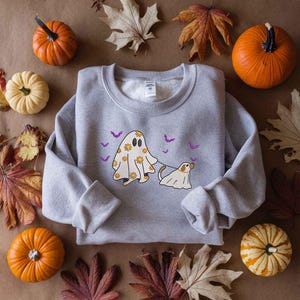 Embroidered Ghost Sweatshirt, Spooky Halloween Crewneck
