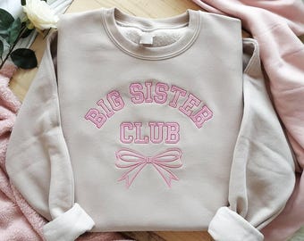 Big Sister Club besticktes Sweatshirt, Kleinkind Big Sis Sweatshirt, Sibling Reveal Outfit Sweatshirt für Geschwister Ankündigung, Geschenk für Baby