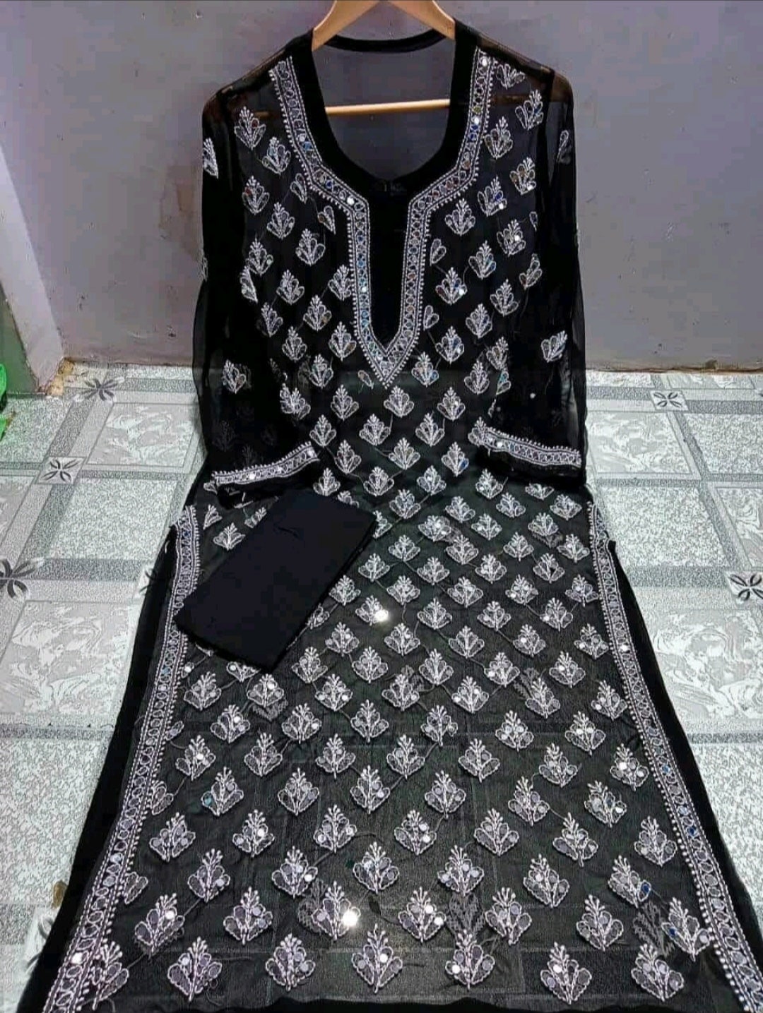 Chikankari Kurti With Full Jal, Mirror and Chandla Chain Work for Women ...