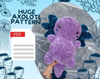 Huge Axolotl Plushy crochet Pattern - easy level amigurumi pattern! (Pdf pattern)