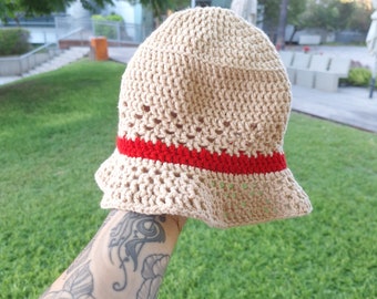Handmade crocheted bucket hat inspired by Monkey D. Luffy "Straw Hat" from the anime One Piece