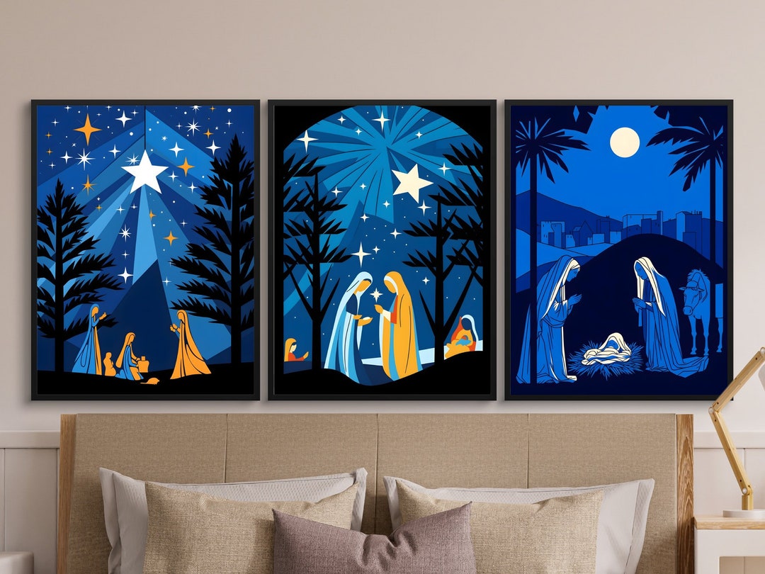 Nativity Scene Wall Art Set of 4, Jesus Print, Christmas Decoration