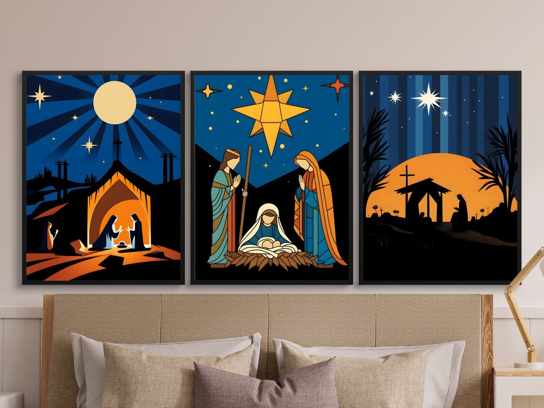 Classic Nativity Scene Wall Art Set of 4 Jesus Print Etsy