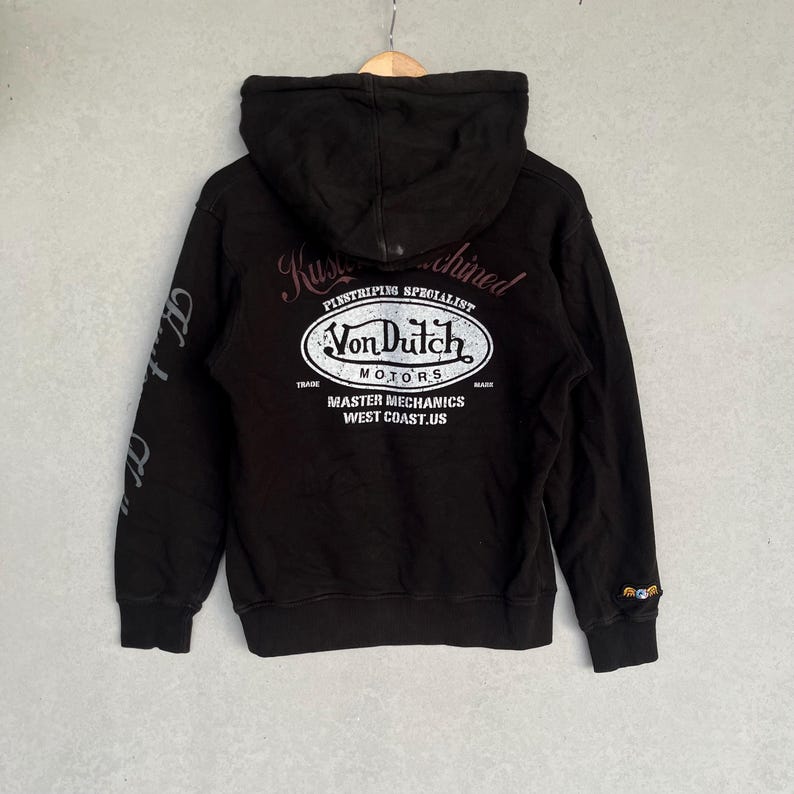 Vintage Von Dutch Black Hoodie With Skull Design Size M image 8