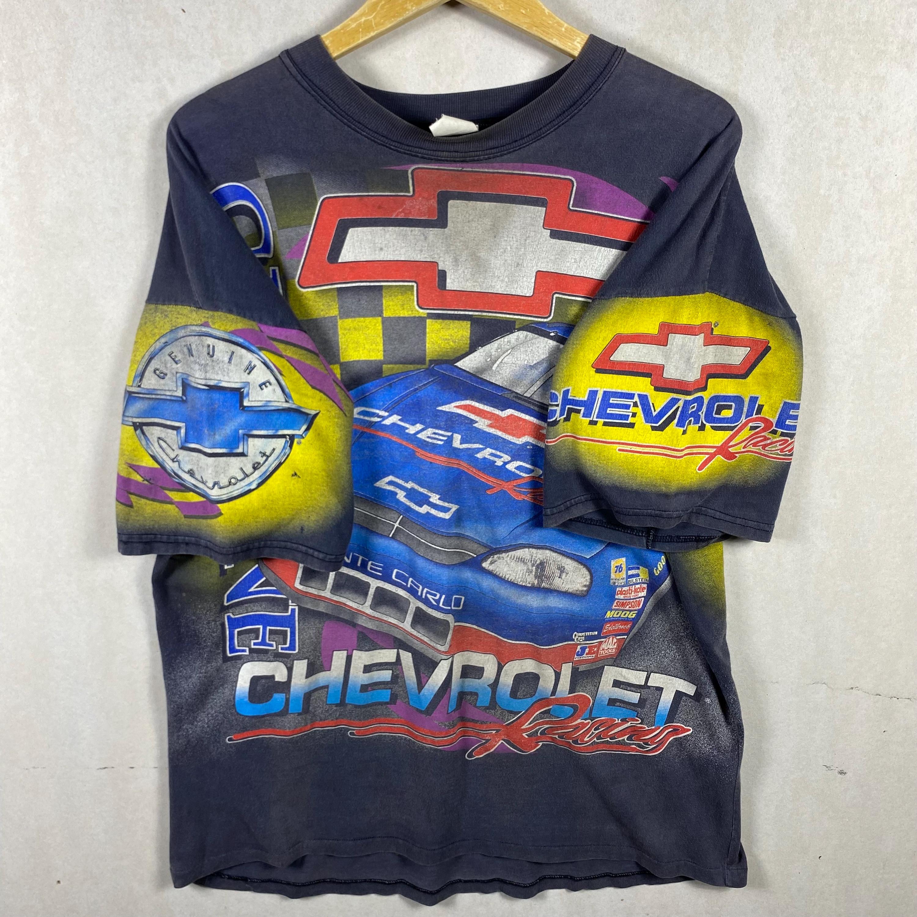 Vintage Chevrolet Racing All Over Print T-shirt L 90