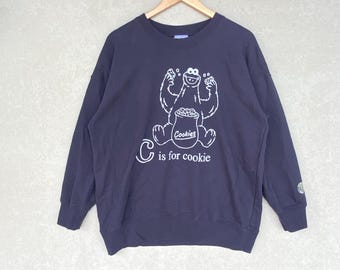 vintage Sesame Street grand sweat-shirt imprimé col rond couleur bleu marine pull pull taille L