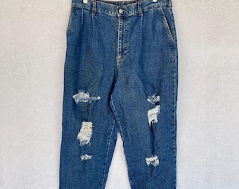 Vintage Uniqlo Blue Denim Jeans With Distressed Details Size W34 L25
