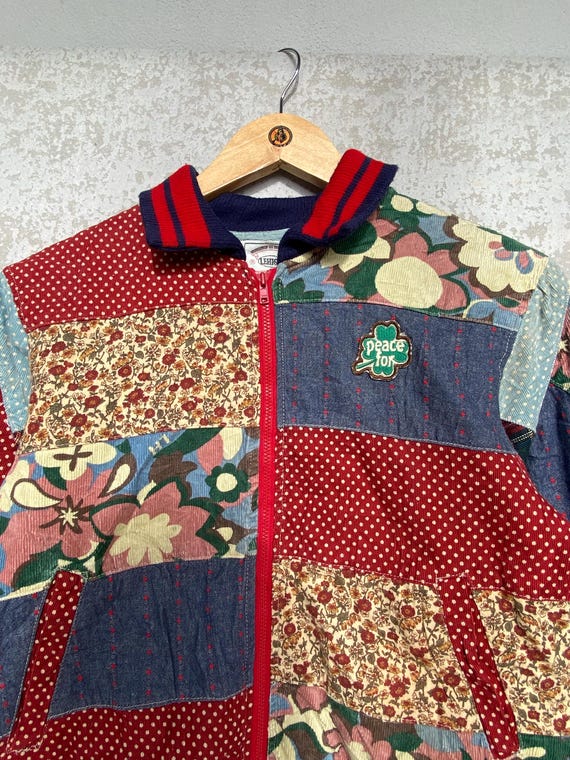 Vintage Gradient Patchwork Quilt Coat Rainbow Col… - image 4