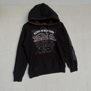 Vintage Von Dutch Black Hoodie With Skull Design Size M image 2
