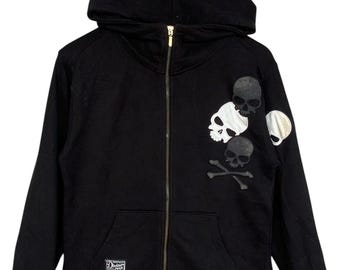 Bluza z kapturem Vintage Diviner Japan Hoodei z zamkiem błyskawicznym w kolorze czarnym, rozmiar L