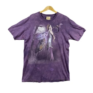 Vintage The Mountain Fairy Graphic T-Shirt Tie Dye Fantasy Forest Angel Butterfly Print Hippy Boho Cotton Short Sleeve Crewneck Tee 90s Y2K