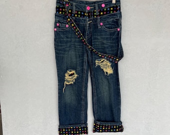 Vintage Y2K Jeans Dark Wash Denim With Multicoloured Star Pattern W28 L28