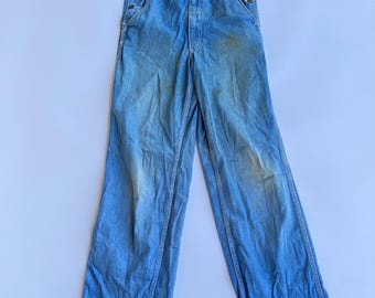 Vintage Edwin Overalls With A Worn Blue Color Pullover Jumper Size M